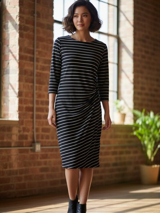 Chico's Dresses & Skirts - Chico's So Slimming multicolor Striped Ruched Wiggle Dress 3/4 Sleeve size 3